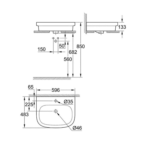 GROHE - Vasque à poser Euro Ceramic 60cm + Mitigeur lavabo M Swift Chromé - large