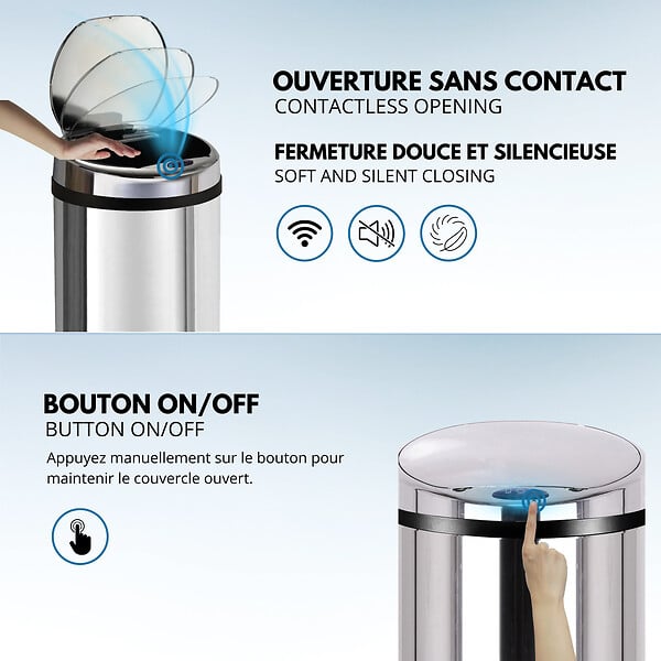 KITCHEN MOVE - Poubelle automatique inox ARTIC argent 30L - large