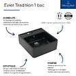 VILLEROY ET BOCH - Evier timbre office 1 bac Villeroy et Boch Tradition Pure Black avec vidage automatique - vignette