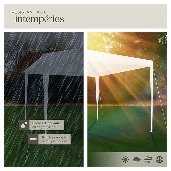 TECTAKE - Pavillon FARAH imperméable avec système enfichable 3x3m blanc - large