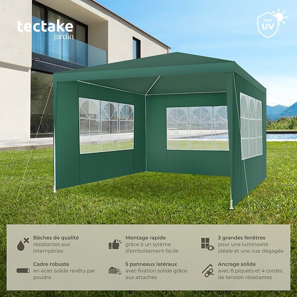 TECTAKE - Pavillon imperméable BARINAS avec 3 parois latérales vert - large