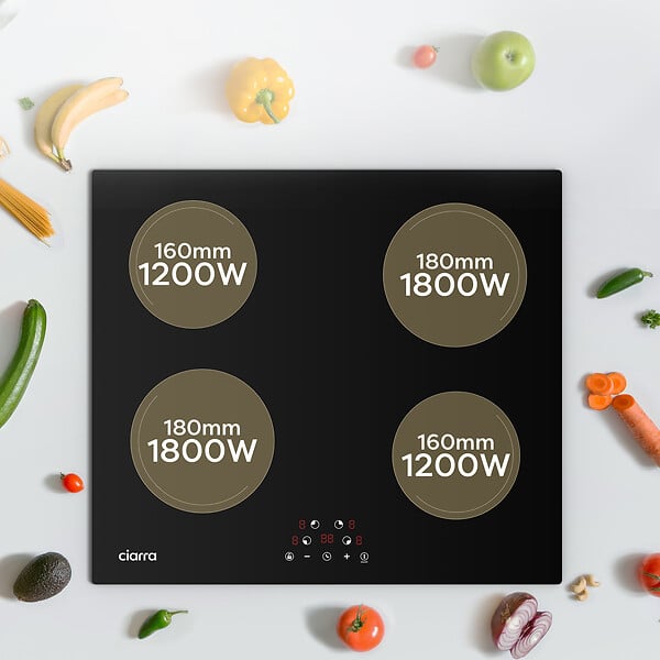 CIARRA - Table de cuisson à induction 4 Foyers 6000W Noir CD4BIH-E - large