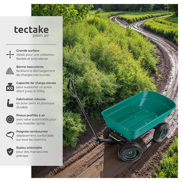TECTAKE - Chariot de jardin à main Cubbi 52L capacité de charge 120kg vert - large