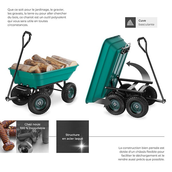 TECTAKE - Chariot de jardin à main Cubbi 52L capacité de charge 120kg vert - large