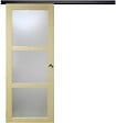 GD MENUISERIES - Porte Coulissante bois Ayous Vitrée H204 x L93 cm, Rail alu bandeau noir, Coquilles - vignette