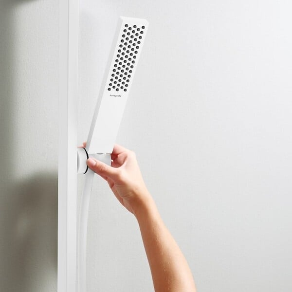 HANSGROHE - Pommeau de douche Pulsify E 100 EcoSmart blanc mat + flexible de douche Designflex 160 cm blanc mat - large