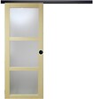 GD MENUISERIES - Porte Coulissante bois Ayous Vitrée H204 x L83 cm, Rail alu bandeau noir, Coquilles Noir - vignette