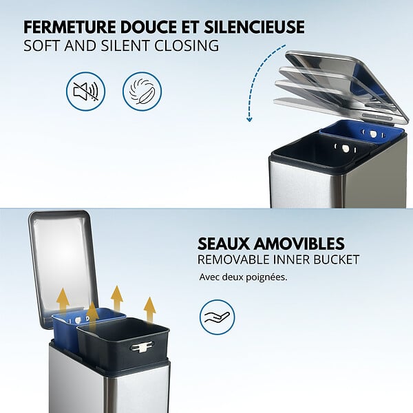 KITCHEN MOVE - Poubelle pédale tri sélectif EDGE 50L - large
