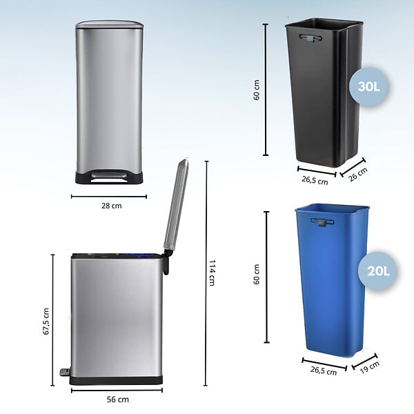 KITCHEN MOVE - Poubelle pédale tri sélectif EDGE 50L - large