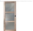 GD MENUISERIES - Porte Coulissante bois Frake Vitrée H204 x L83 cm, rail alu bandeau blanc, coquilles Noir - vignette