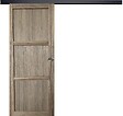 GD MENUISERIES - Porte Coulissante bois Frake 3 Panneaux H204 x L83 cm, rail bandeau noir, coquilles - vignette