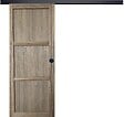 GD MENUISERIES - Porte Coulissante bois Frake 3 Panneaux H204 x L73 cm, rail bandeau noir, coquilles Noir - vignette