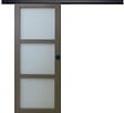 GD MENUISERIES - Porte Coulissante Gris Taupe RAL 7006 Vitrée H204 x L83 cm, Rail Alu Bandeau noir, Coquilles Noir - vignette