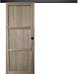 GD MENUISERIES - Porte Coulissante bois Frake 3 Panneaux H204 x L83 cm, rail bandeau noir, coquilles Noir - vignette