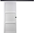 GD MENUISERIES - Porte Coulissante Korya Blanc 3 panneaux H204 x L73 cm, Rail Alu bandeau noir, Coquilles Noir - vignette