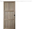 GD MENUISERIES - Porte Coulissante bois Frake 3 Panneaux H204 x L73 cm, rail alu bandeau blanc, coquilles Noir - vignette