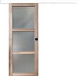 GD MENUISERIES - Porte Coulissante bois Frake Vitrée H204 x L73 cm, rail alu bandeau blanc, coquilles Noir - vignette