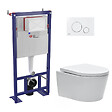 SWISS AQUA TECHNOLOGIES - Pack WC bâti-autoportant + WC SAT sans bride fixations invisibles + Abattant softclose + Plaque blanche (SMART-SATrimless-9) - vignette