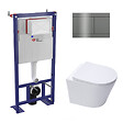 SWISS AQUA TECHNOLOGIES - Pack WC bâti-autoportant + WC Infinitio sans bride + Abattant softclose + plaque en acier inoxydable, revêtement PVD, Gun Metal - vignette