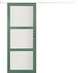 GD MENUISERIES - Porte Coulissante Vert Sauge RAL 6021 Vitrée H204 x L83 cm, Rail Alu bandeau blanc, coquilles - vignette