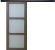 GD MENUISERIES - Porte Coulissante Gris Taupe RAL 7006 Vitrée H204 x L83 cm, Rail Alu Bandeau noir - vignette