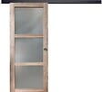 GD MENUISERIES - Porte Coulissante bois Frake Vitrée H204 x L73 cm, rail bandeau noir, coquilles - vignette
