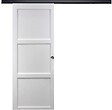 GD MENUISERIES - Porte Coulissante Korya Blanc 3 panneaux H204 x L73 cm, Rail Alu bandeau noir, Coquilles - vignette