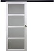 GD MENUISERIES - Porte Coulissante Tana blanc Vitrée H204 x L93 cm, Rail Alu bandeau noir, Coquilles - vignette
