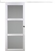 GD MENUISERIES - Porte Coulissante Kenya Blanc Vitrée H204 x L83 cm, Rail Alu Bandeau Blanc, Coquilles - vignette