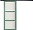 GD MENUISERIES - Porte Coulissante Vert Sauge RAL 6021 Vitrée H204 x L83 cm, rail bandeau noir - vignette