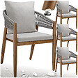 TECTAKE - 4 Places chaise de jardin bois d'acacia massif résistante aux intempéries rope design grège 59 x 58 x 76,5 cm - vignette