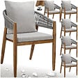 TECTAKE - 6 Places chaise de jardin 59 x 58 x 76,5 cm bois d'acacia massif résistante aux intempéries rope design grège avec coussins amovibles - vignette