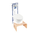 VILLEROY ET BOCH - Pack WC sans bride  Architectura abattant + bâti-support sol et mur + plaque chromée mat  + Tabouret bois - vignette
