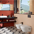 VILLEROY ET BOCH - Pack WC sans bride  Architectura abattant + bâti-support sol et mur + plaque chromée mat  + Tabouret bois - vignette