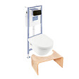 VILLEROY ET BOCH - Pack WC sans bride  Architectura abattant + bâti-support sol et mur + plaque noir mat  + Tabouret bois - vignette