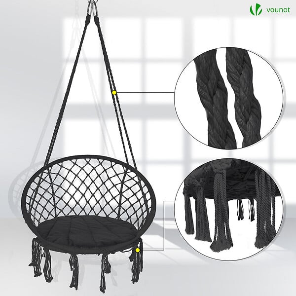 VOUNOT - Fauteuil suspendu avec coussin rond noir - large