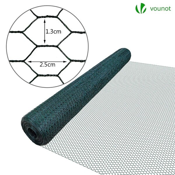 VOUNOT - Grillage a poule avec fils 13mm en PVC gaine vert 1x25M - large