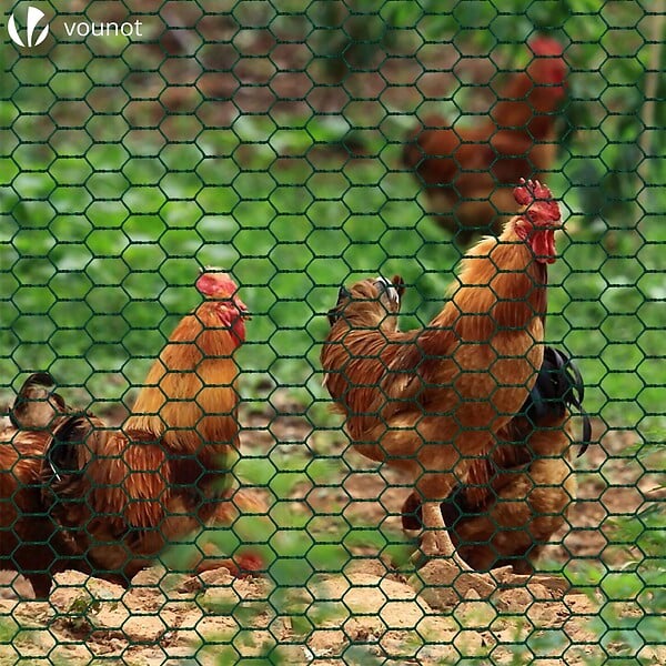 VOUNOT - Grillage a poule avec fils 13mm en PVC gaine vert 1x25M - large