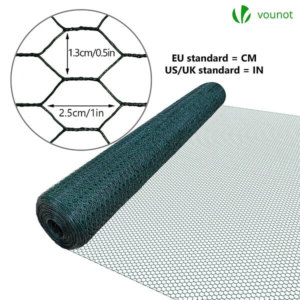 VOUNOT - Grillage a poule avec fils 13mm en PVC gaine vert 1x50M - large