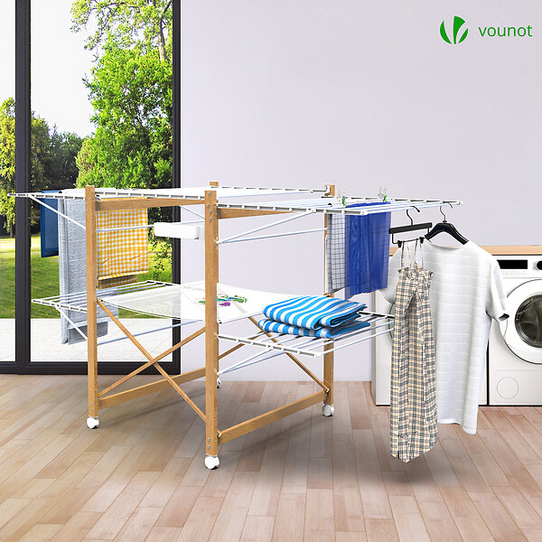 VOUNOT - Sechoir a linge etendoir deluxe pliable Grande capacite sechage style bois blanc - large
