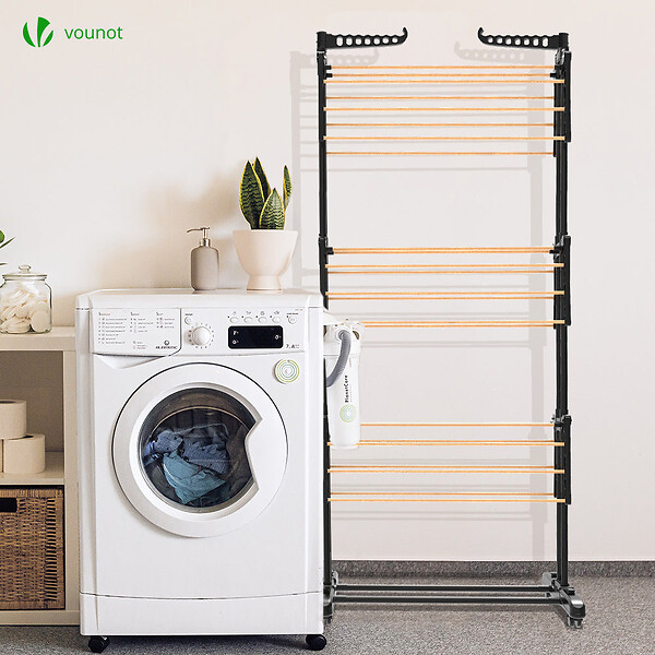 VOUNOT - Sechoir a linge etendoir pliable 3 niveaux style bois noir - large