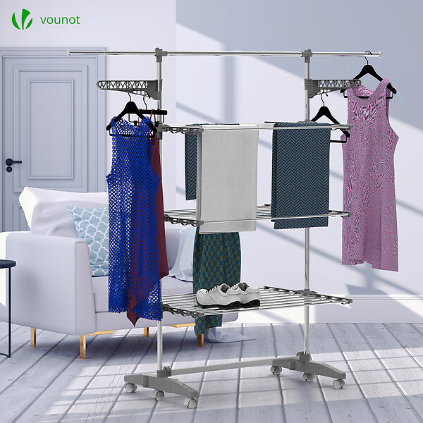 VOUNOT - Sechoir a linge etendoir pliable ailes pliables 3 niveaux - large