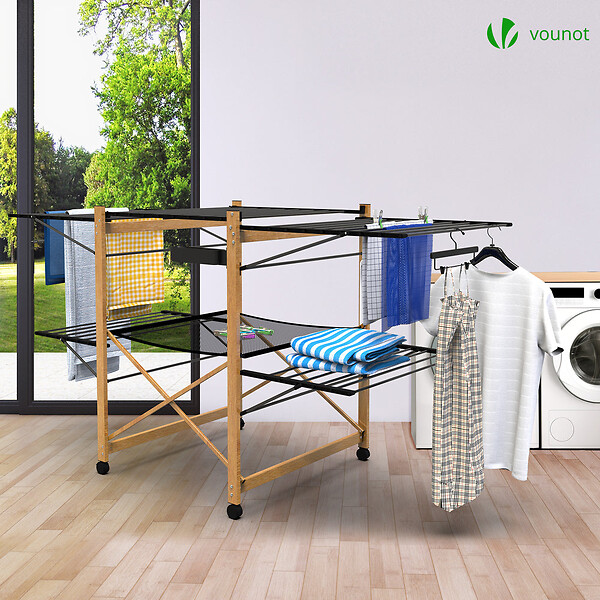 VOUNOT - Sechoir a linge etendoir deluxe pliable Grande capacite sechage style bois noir - large