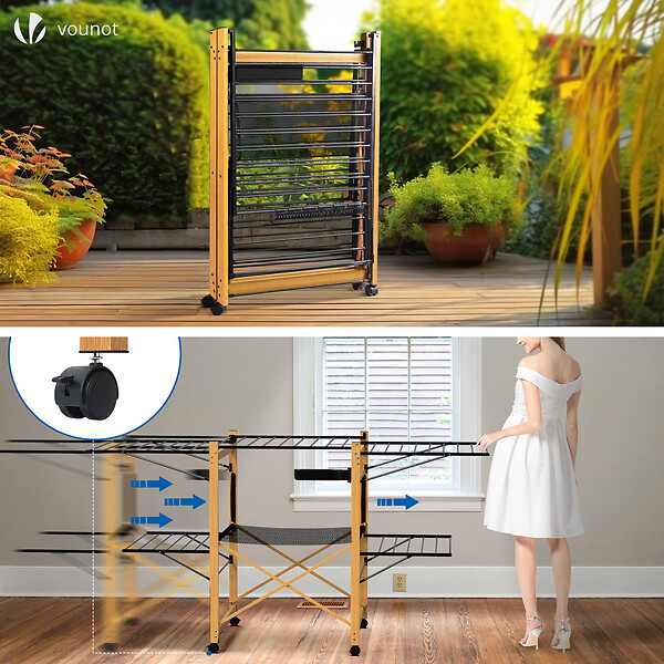 VOUNOT - Sechoir a linge etendoir deluxe pliable Grande capacite sechage style bois noir - large