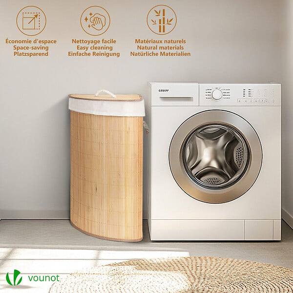 VOUNOT - Panier a linge en bambou d’angle avec couvercle 58L - large