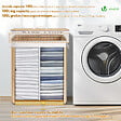 VOUNOT - Panier a linge en bambou rectangulaire double compartiments avec couvercle 100L - vignette