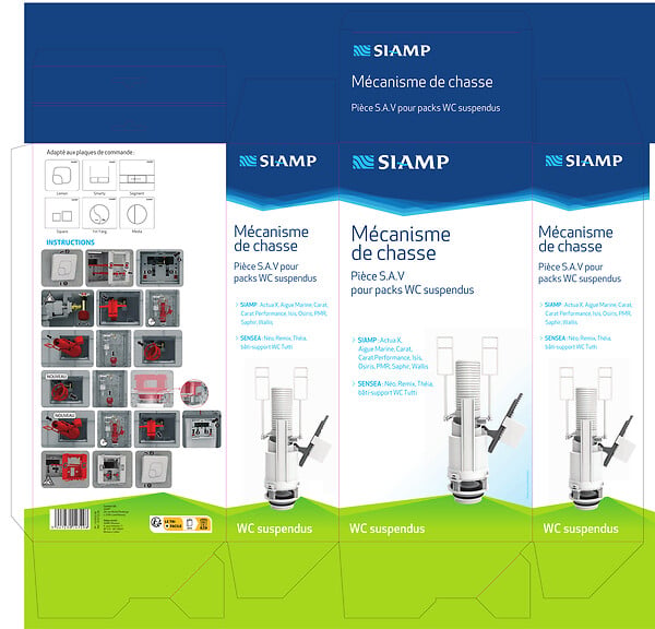 SIAMP - Mécanisme chasse WC suspendu - Plastique - Verso 350 - 3/6L - large