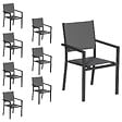 HAPPY GARDEN - Lot de 8 chaises rembourrées en aluminium anthracite - textilène gris - vignette