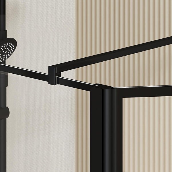 AURLANE - Paroi de Douche avec Volet Pivotant 100+40x195cm - Verre 8mm Anticalcaire - Motifs et Profilés Noir - large