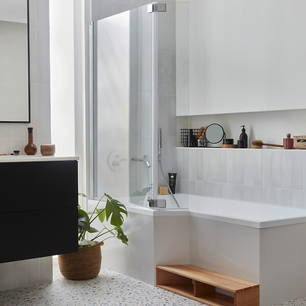 JACOB DELAFON - Baignoire bain douche  Neo 170 x 90 gauche + pare bain + tablier + étagère - large